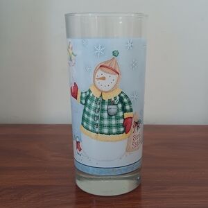 Vintage Oneida Drinking Glass Snow Fairies Snowman Debbie Mumm Winter Design